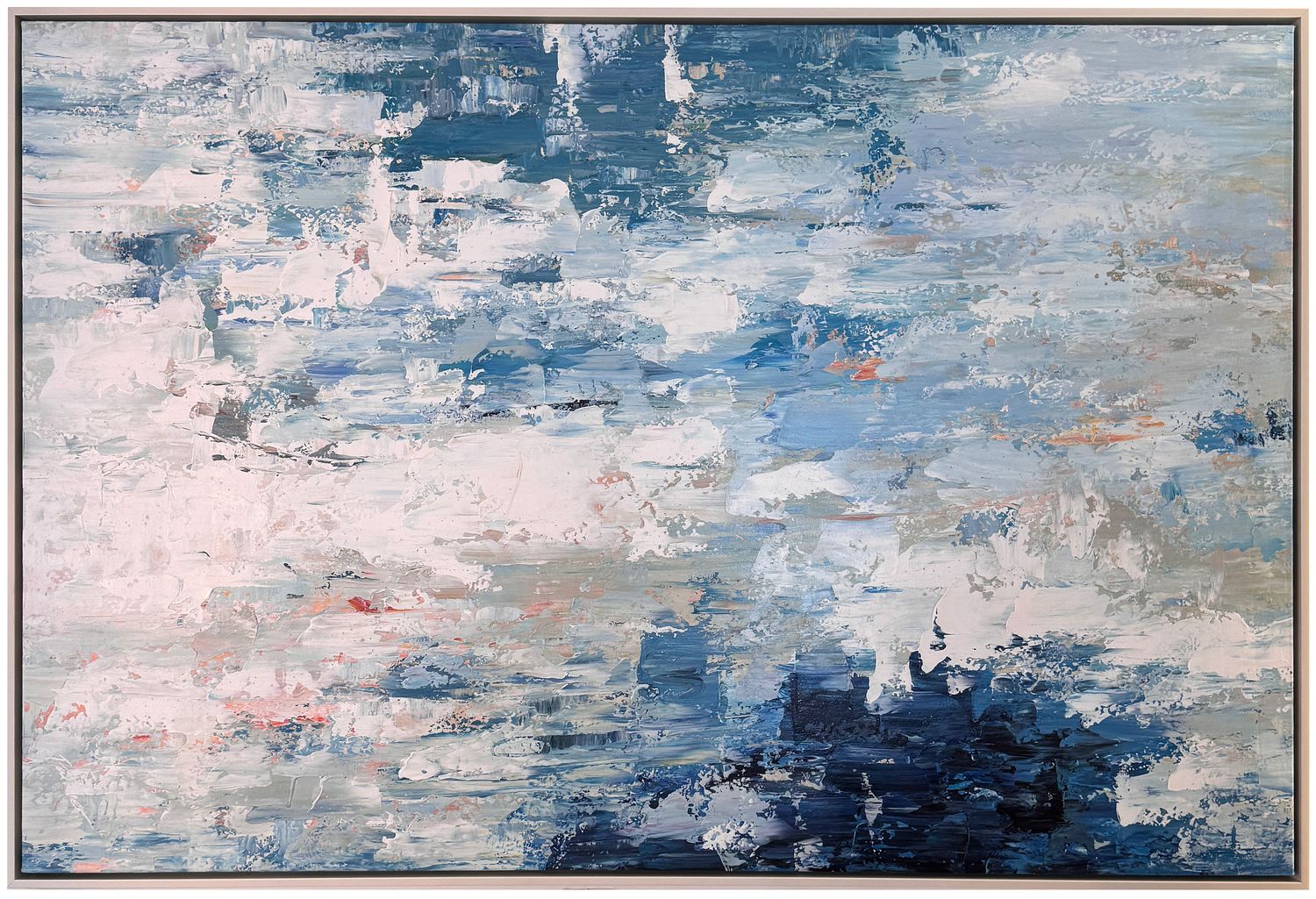 Original Art by Palmer, &quot;Watery Blues&quot;,  Acrylic on Canvas , 42&quot;W x 62&quot; H, Black Gold frame