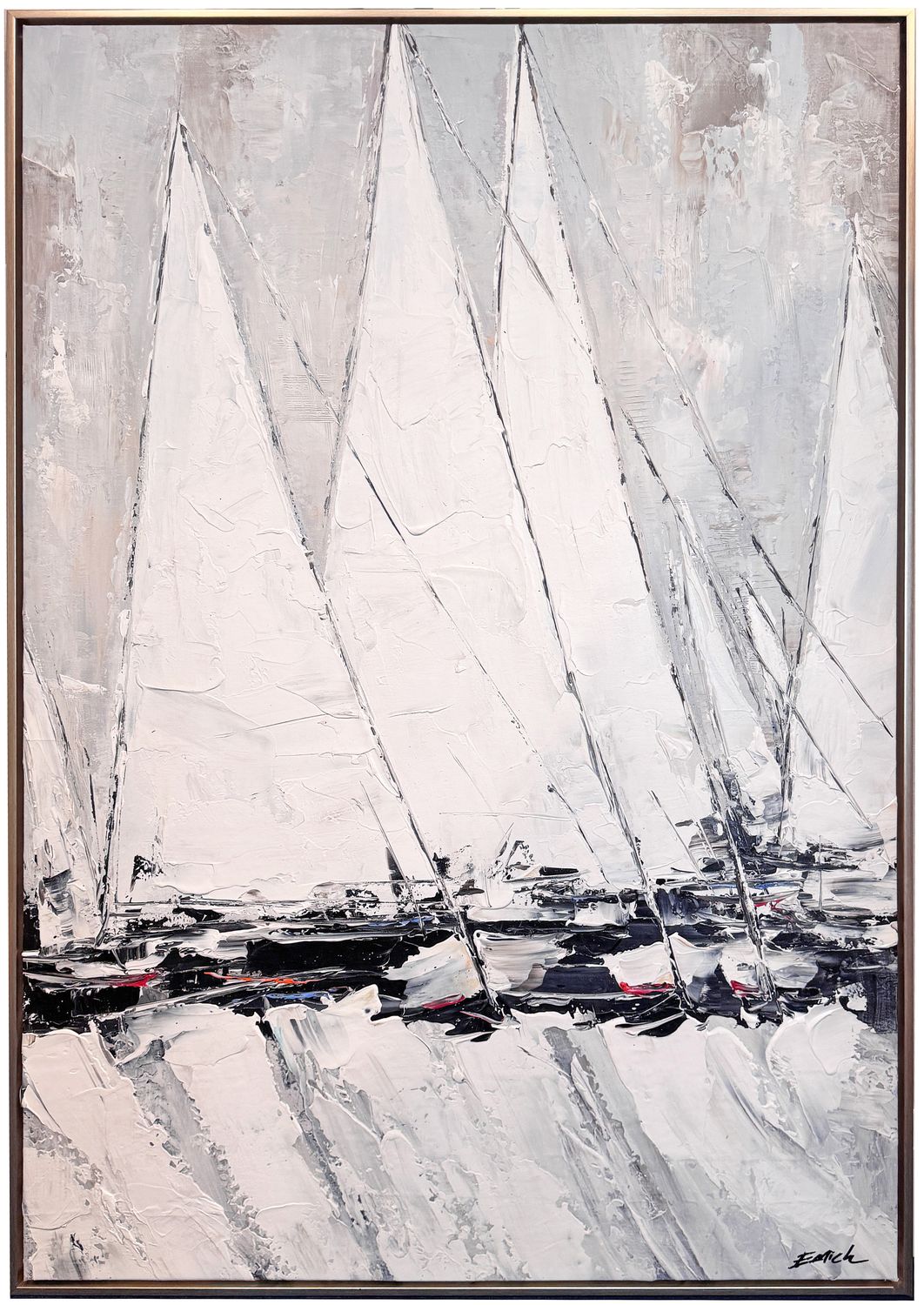 Original Art,  Sailboats, LG, 40&quot; x 60&quot;, Brushed Champagne Metallic Finish Frame
