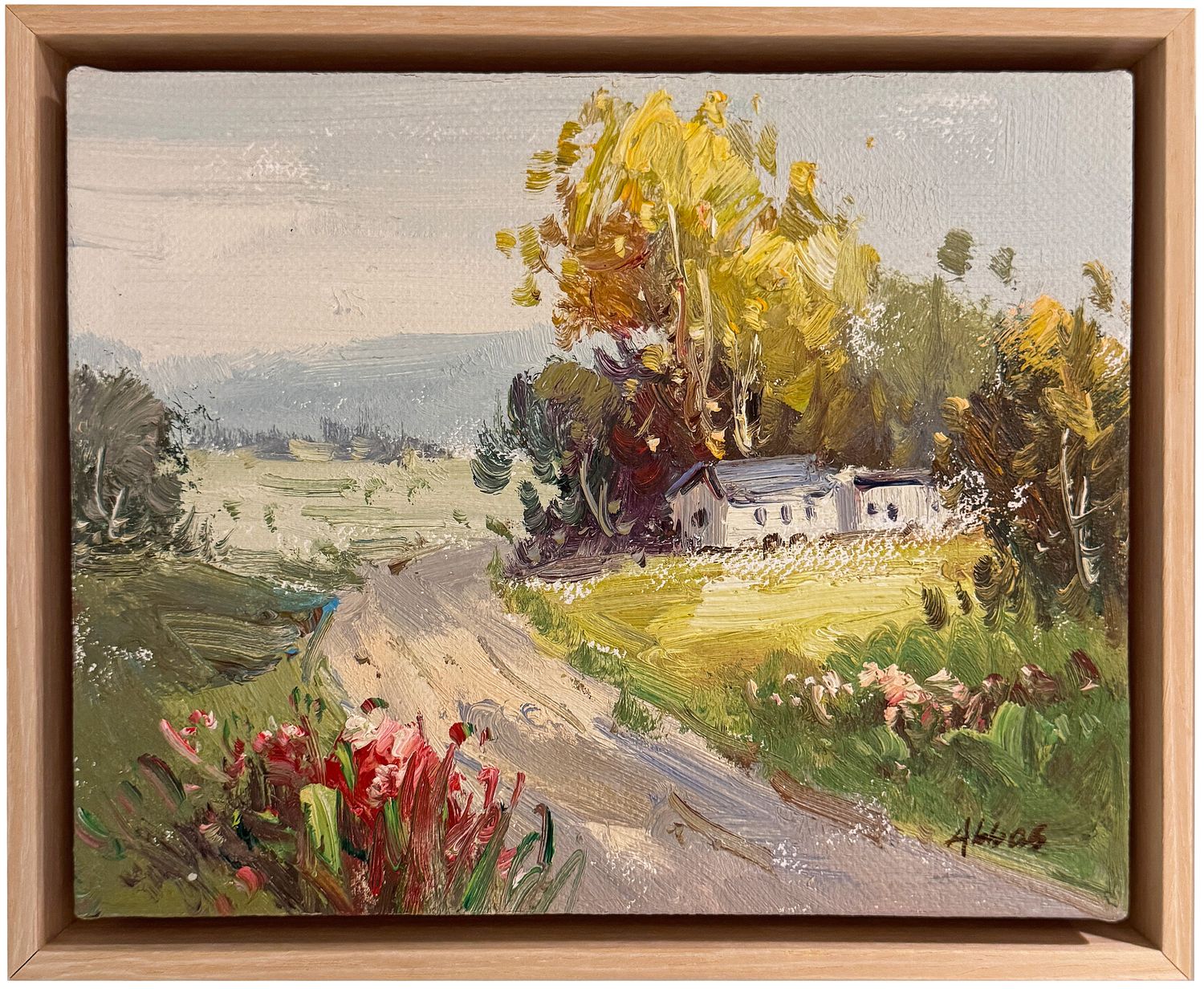 Original Art, 8x10, White Frame, Road with Home and Foliage