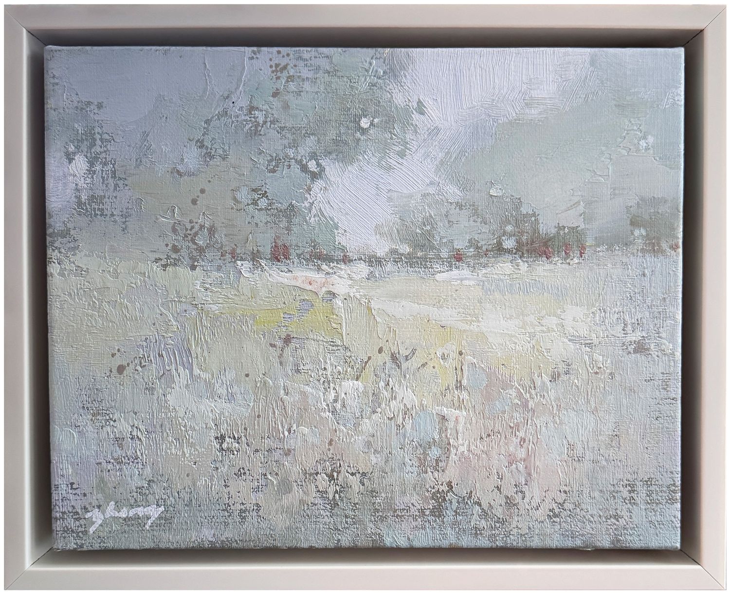 Original Art, 8x10, White Frame, Abstract Landscape, Blues and Greens
