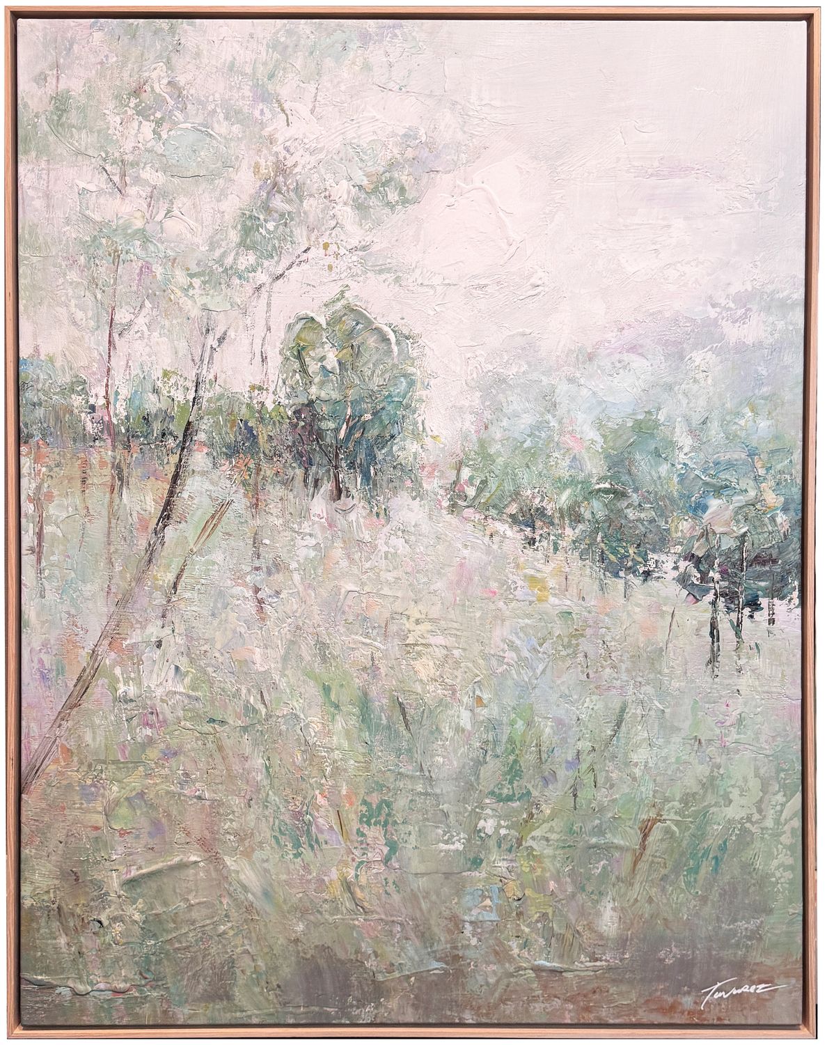 Original Art, 36x48, Natural Frame, Landscape with Tall Grass and Trees