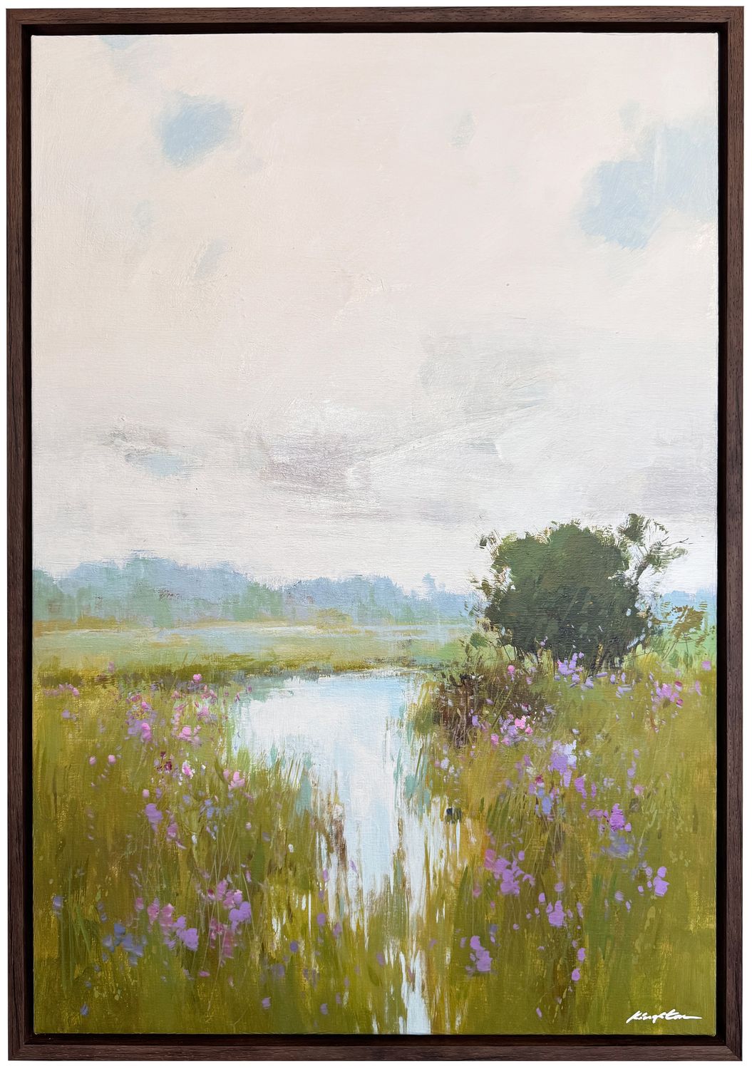 Original Art, 24x36, Brown Frame, Field and Trees
