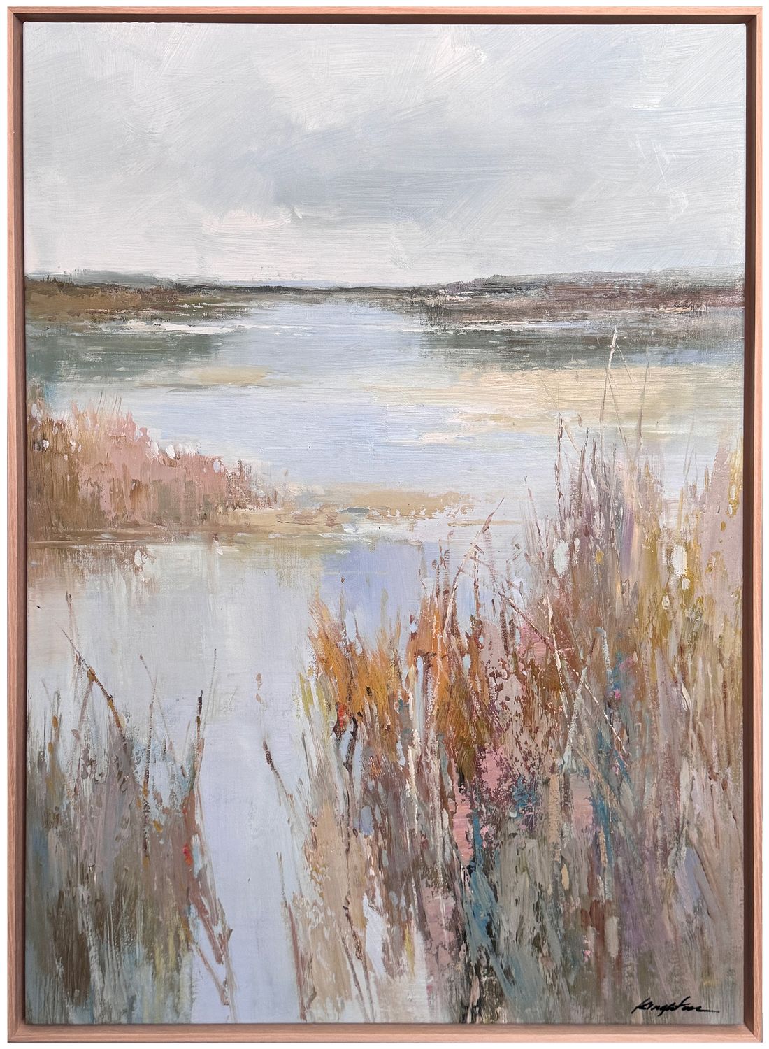 Original Art, 24x36, Natural Frame, Landscape with River and Marsh