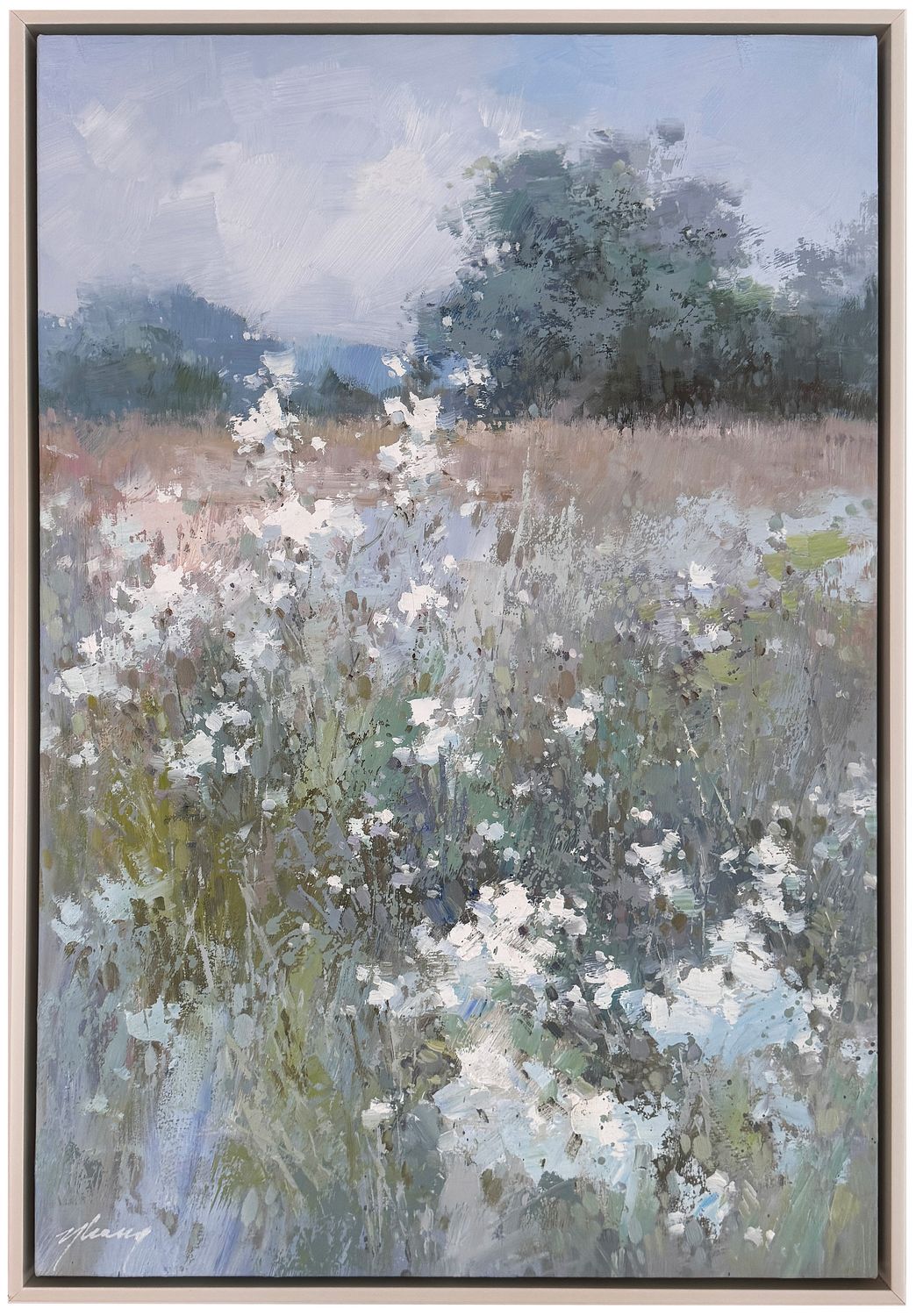 Original Art, 24x36, White Frame, Field with White Foliage