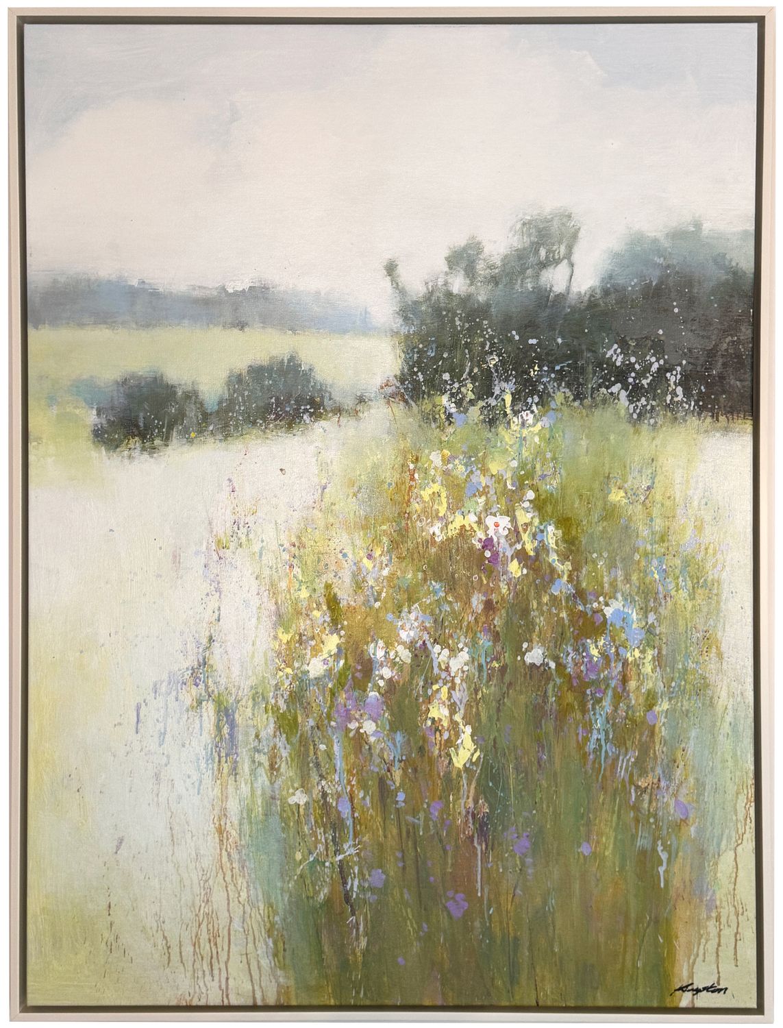 Original Art, 36x48, White Frame, Landscape with Flowers and Foliage