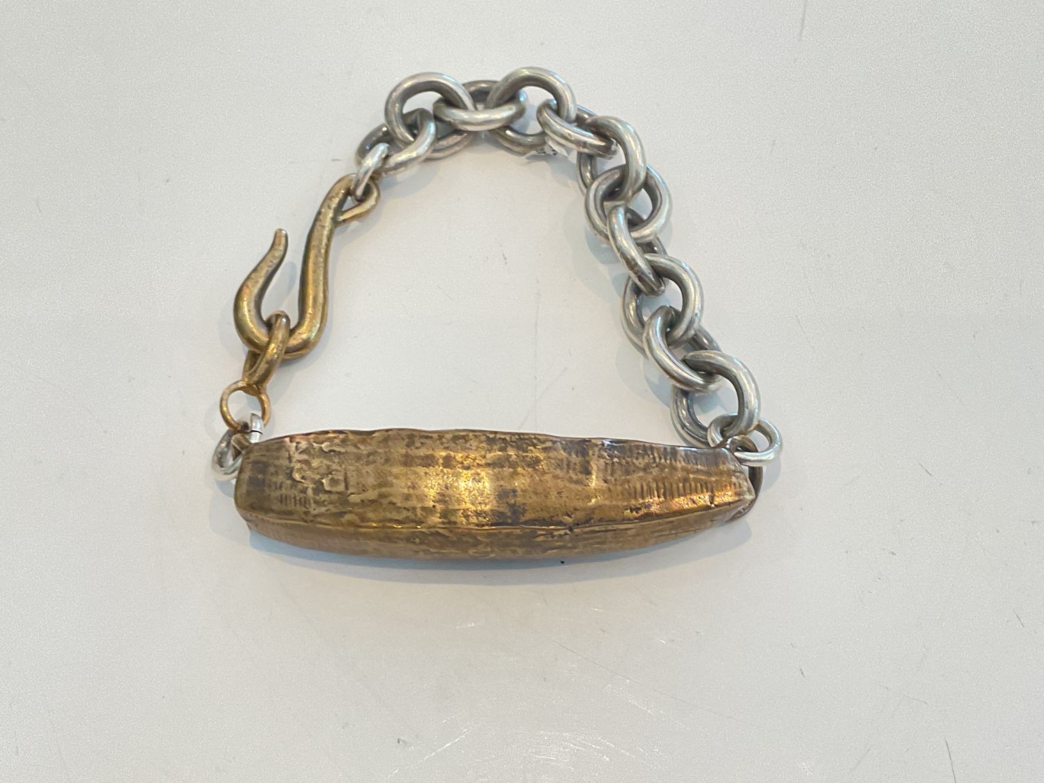 Bracelet Solid Bronze Bar &amp; Hook, Sterling Silver Bold Link