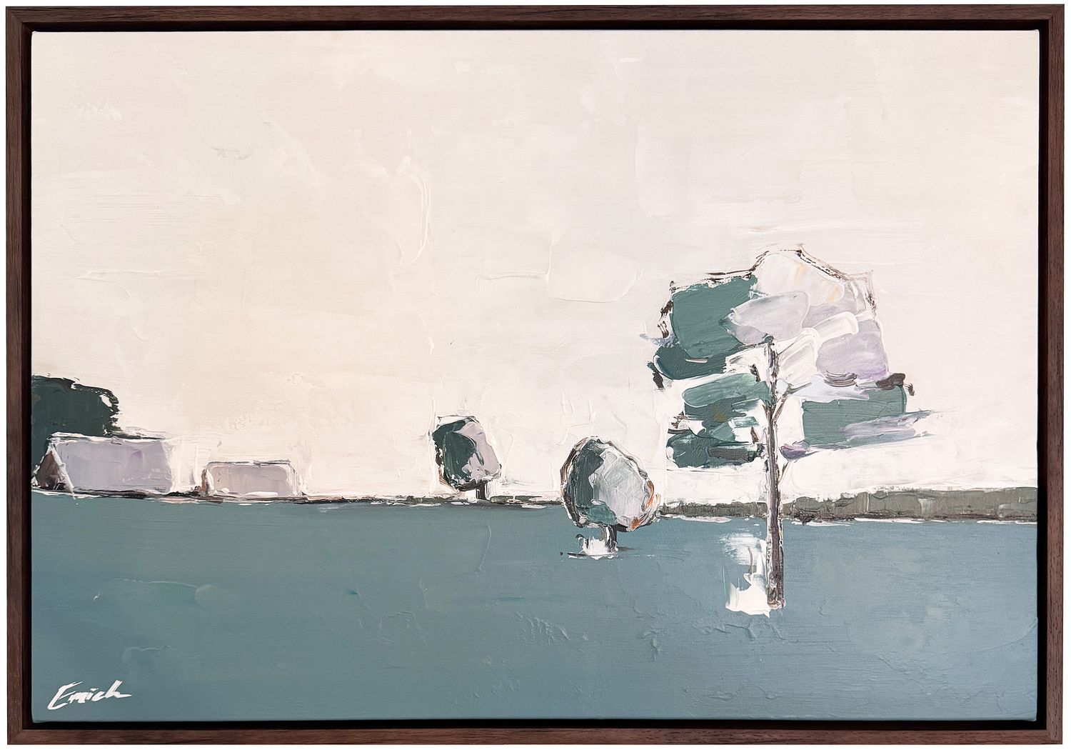 Original Art, 24x36, Brown Frame, Abstract Landscape w/ Trees
