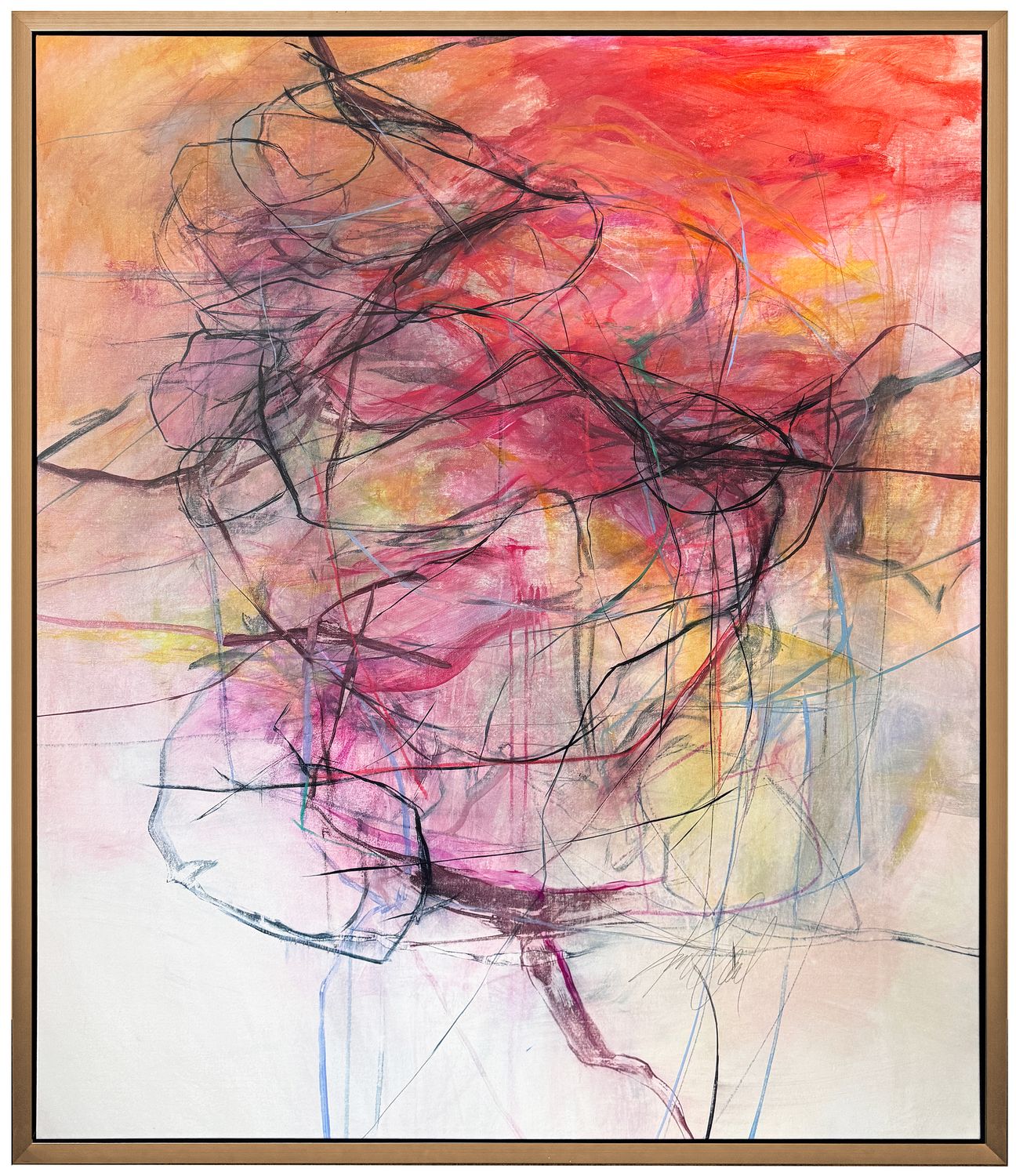Original Art, &quot;My A Vibe I&quot;, 48&quot; x 60&quot;, Kelly O&#39;Neal Mixed Media, Silver Frame