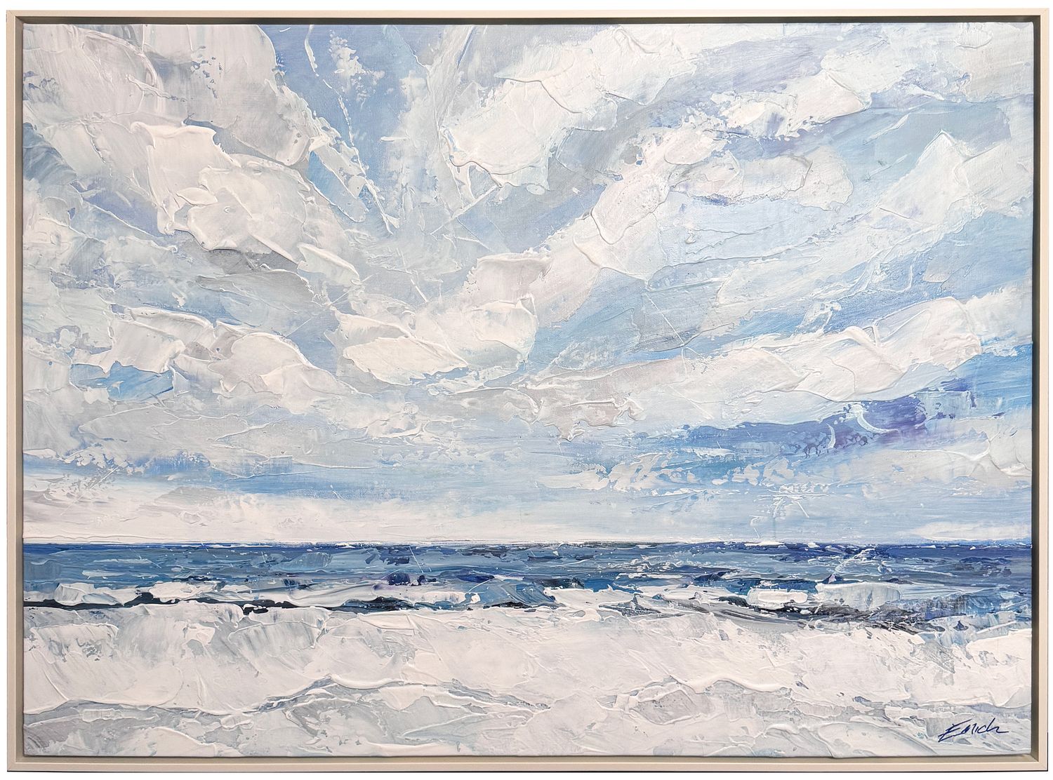 Original Art, 36x48, White Frame, Abstract Blues and Skies