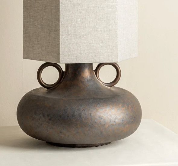 Lamp, Bronze Ceramic, Linen Shade
