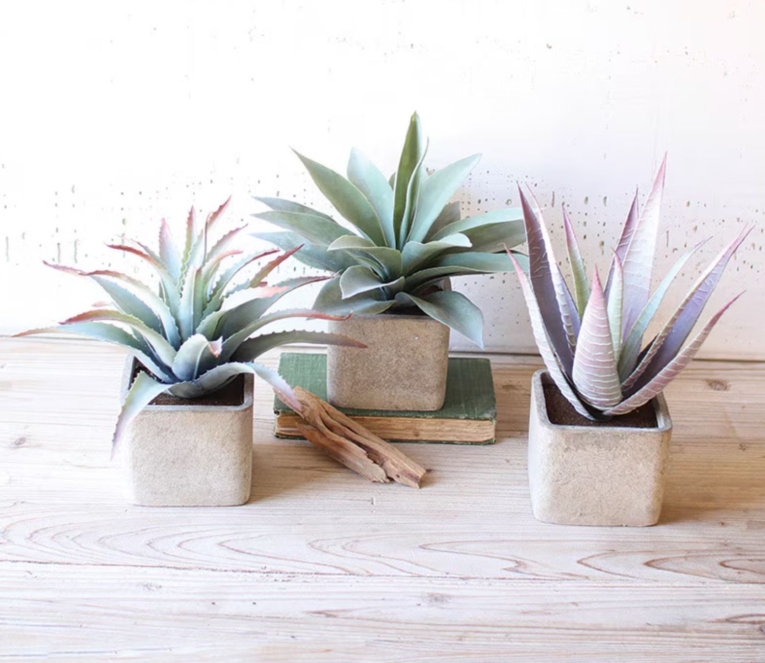 Set of 3 Faux Planters, 4.5&quot; x 4.5&quot; x 11&quot;, Succulents in Concrete Pot