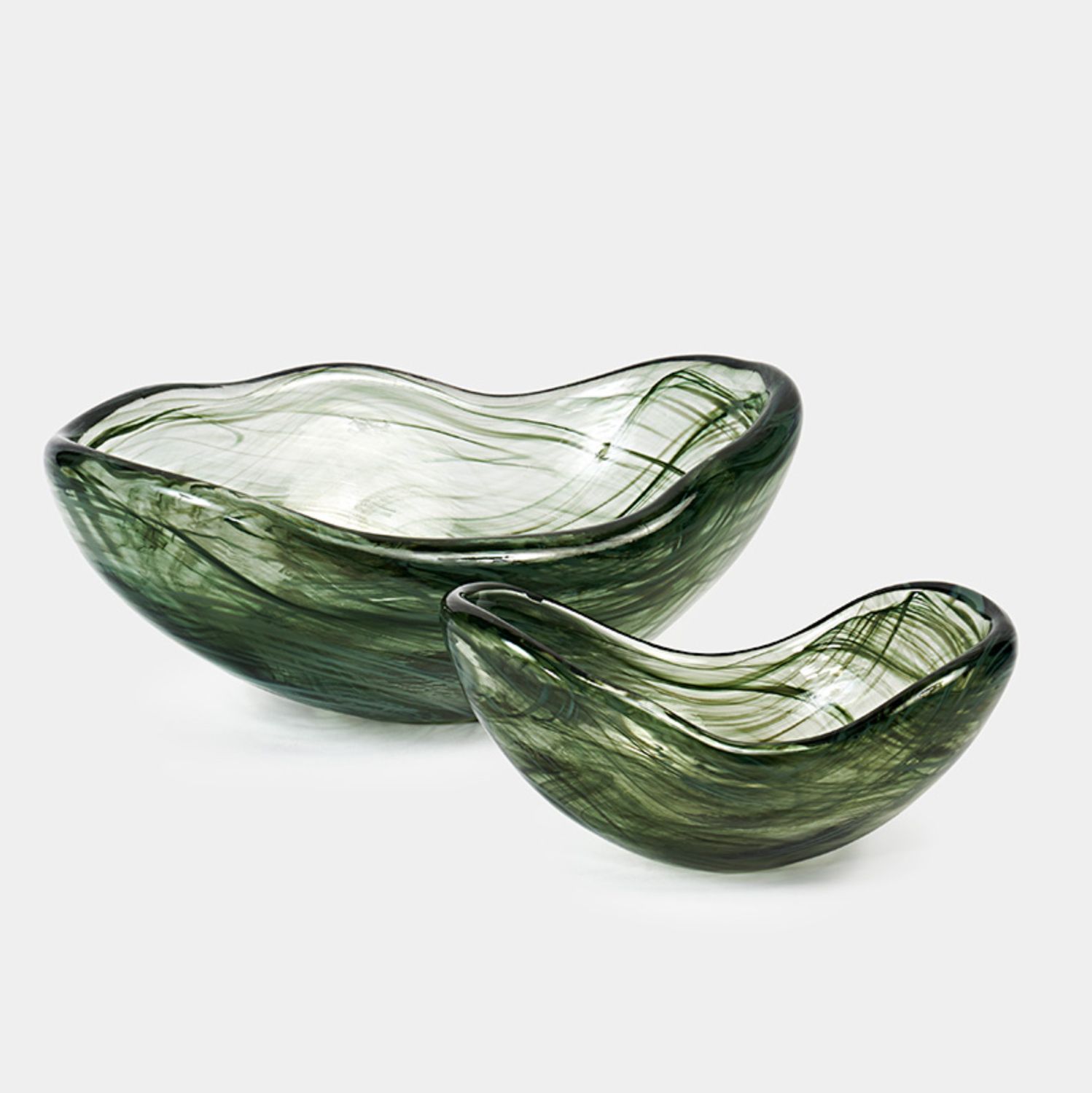 Glass Bowl Clear &amp; Olive  4 1/2″H x 12″W x 9″D