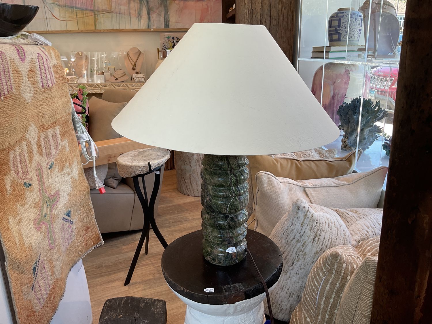 Lamp, Green Marble, Special Plaster-like shade