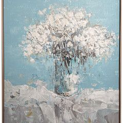 SOLD Original Art, 36x48, Natural Frame White Flowers vase