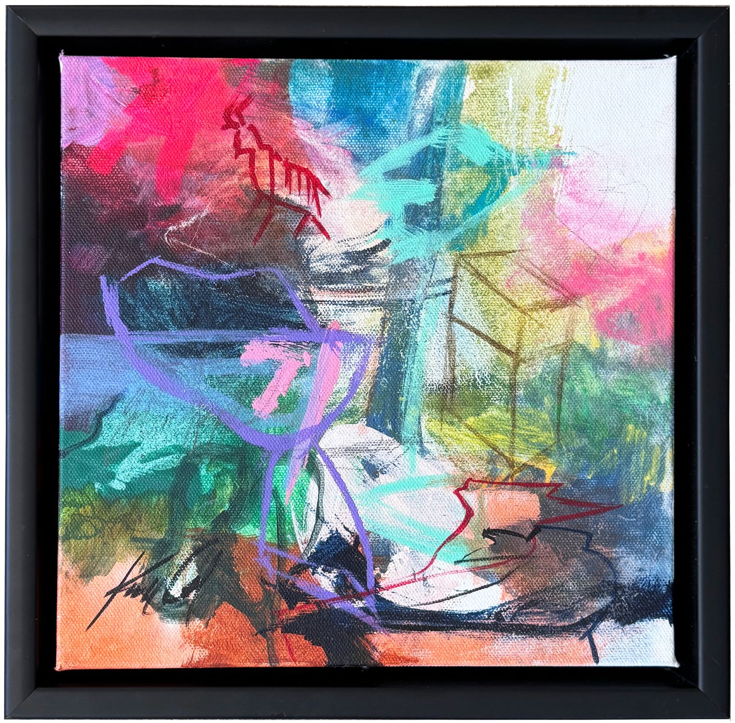 Original Art by Kelly O&#39;Neal, Mixed Media on Canvas, Matte Blk Frame, 12&quot; x 12&quot;