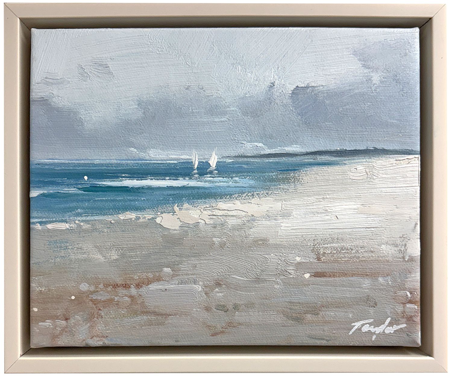 Original Art 8 x 10, Taylor, Ivory Lacquer Floating Frame, Sailing