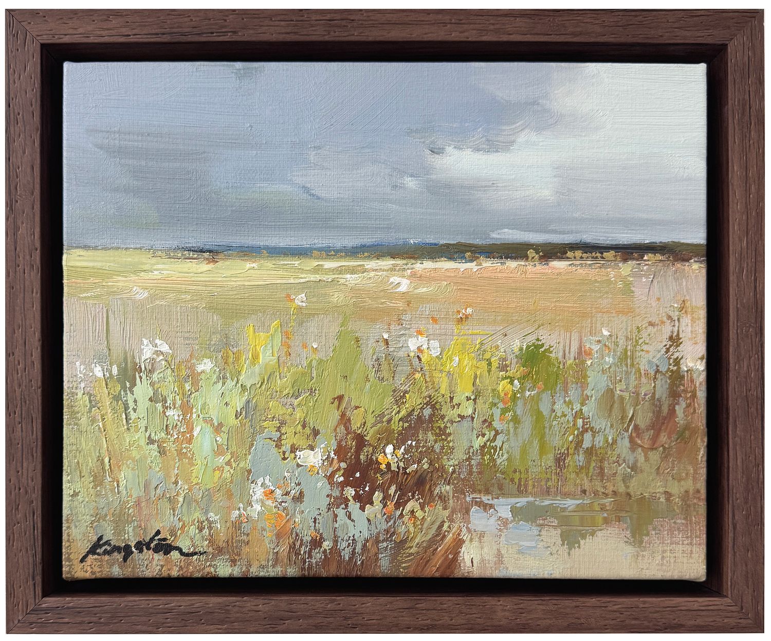 Original Art, 8x10, Wildflower Field with Sky, Walnut Frame