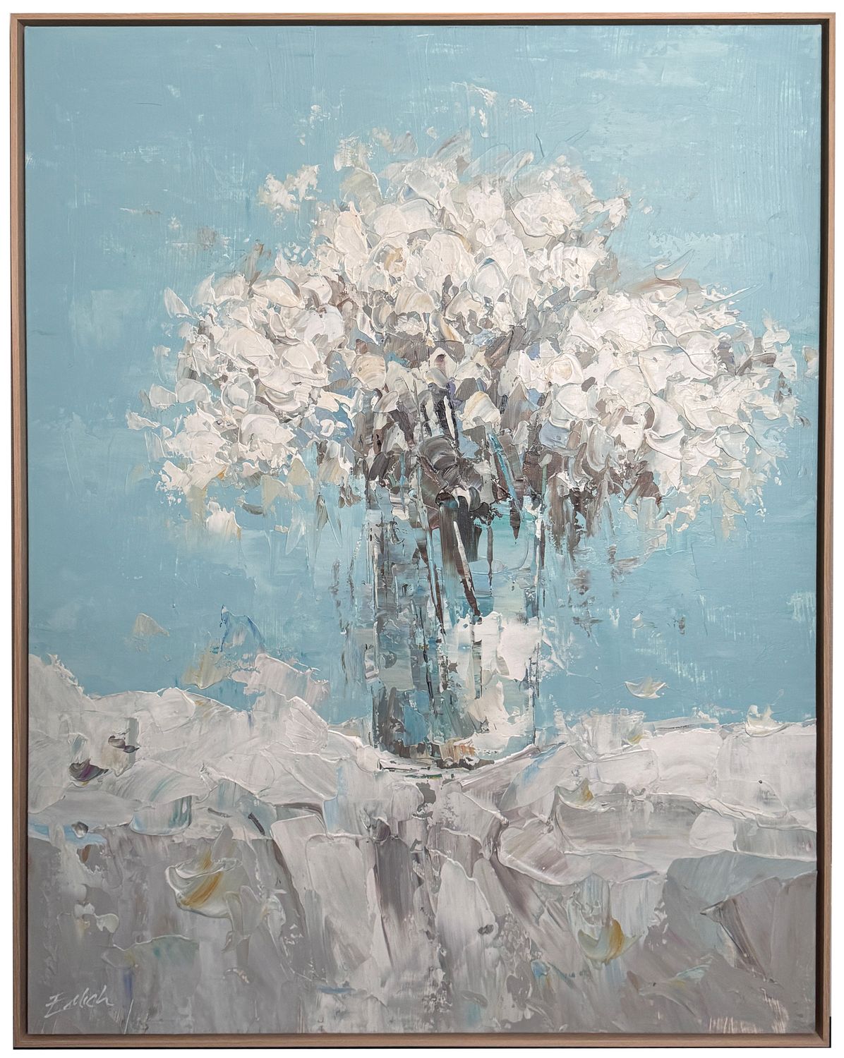 Original Art, 36x48, Natural Frame White Flowers vase