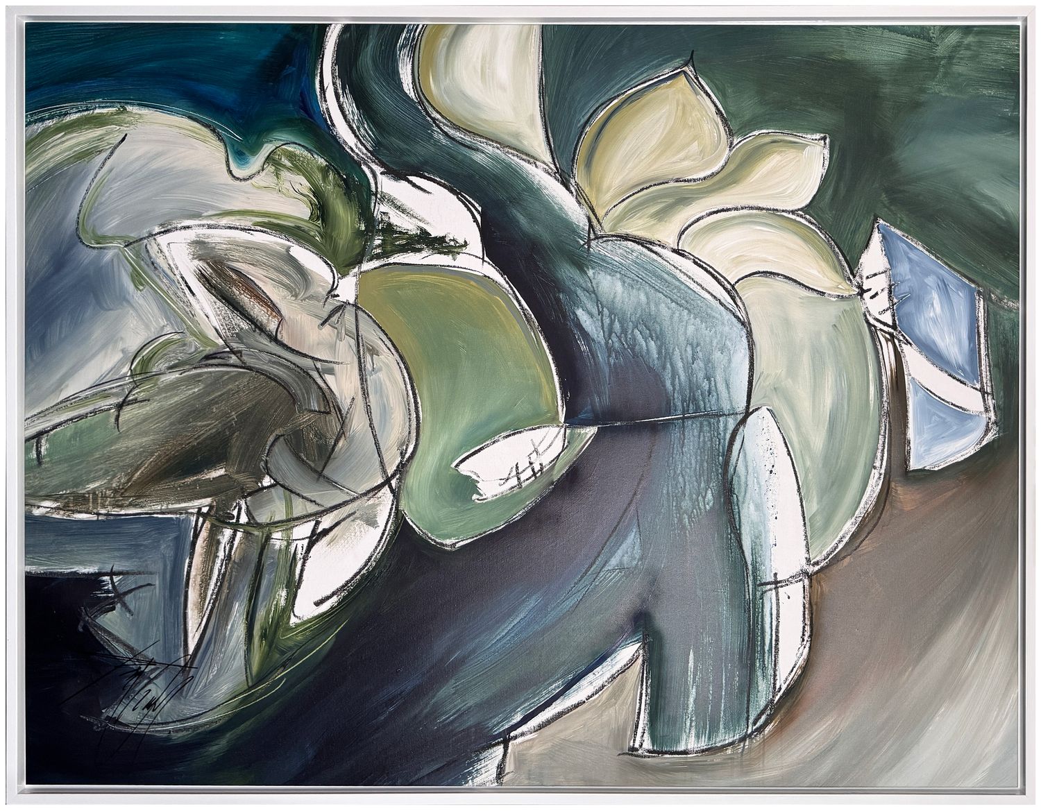 Original Art, &quot;Convergent&quot;, Kelly O&#39; Neal Mixed Media, 60&quot; x 44&quot;, White Gloss Frame