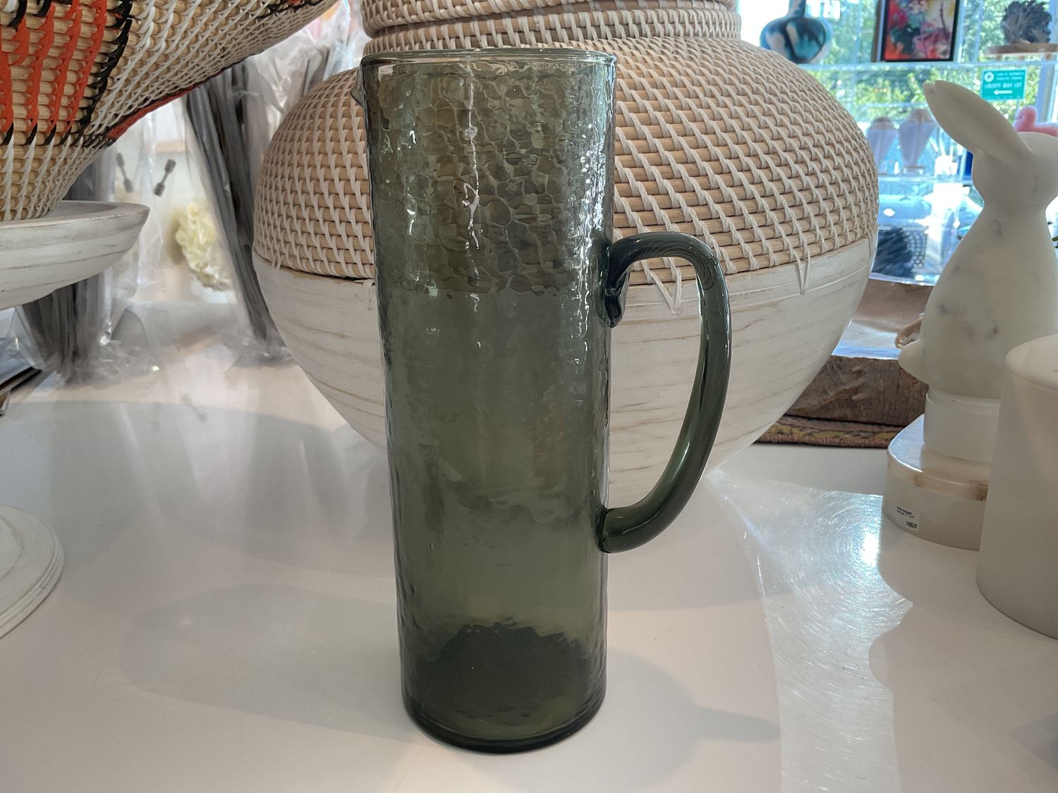 Glass Smokey Gray Hammered Pitcher Carafe Morocco 10.25&quot;