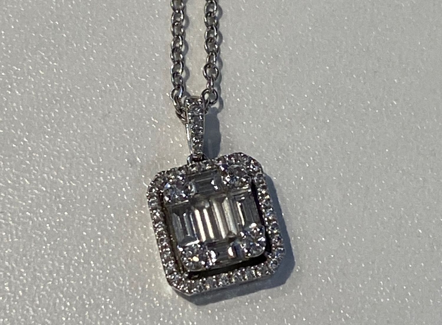 Necklace; Estate 18k white gold with 50 diamond pendant, .8 ctw