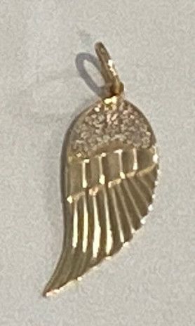 Charm, 14k angel wing with pave diamonds