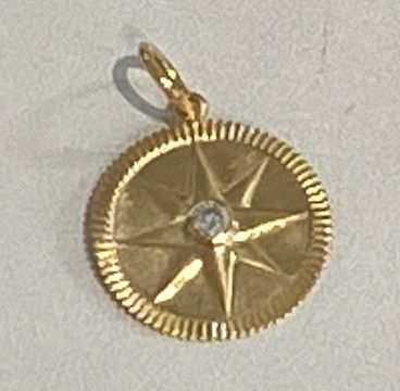 Charm, 14k Disc with Star and center Diamond