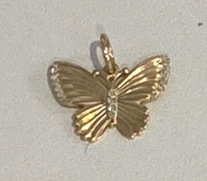 Charm, 14k Engine turned Butterfly with pave Diamonds