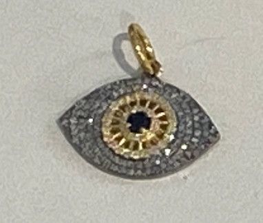 Charm, 14k and Sterling Evil Eye with pave Diamonds and center Sapphire
