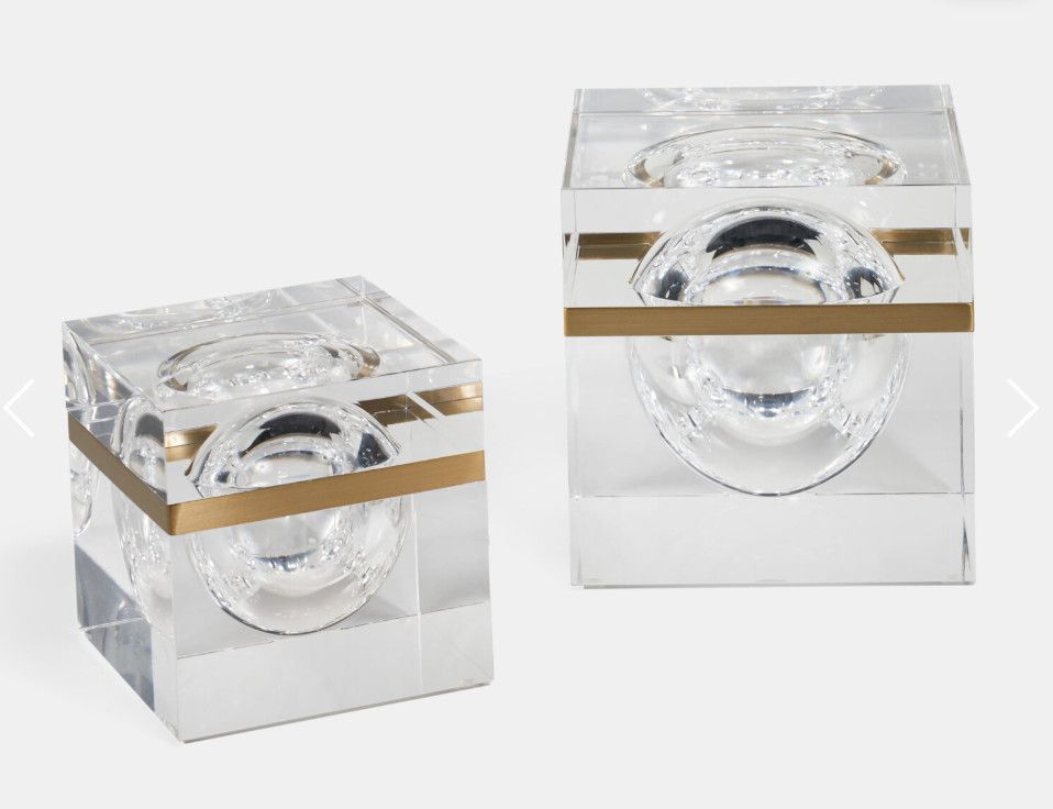 Set/2 Boxes Sculptural Prism Thick Cut Acrylic Brass Trim