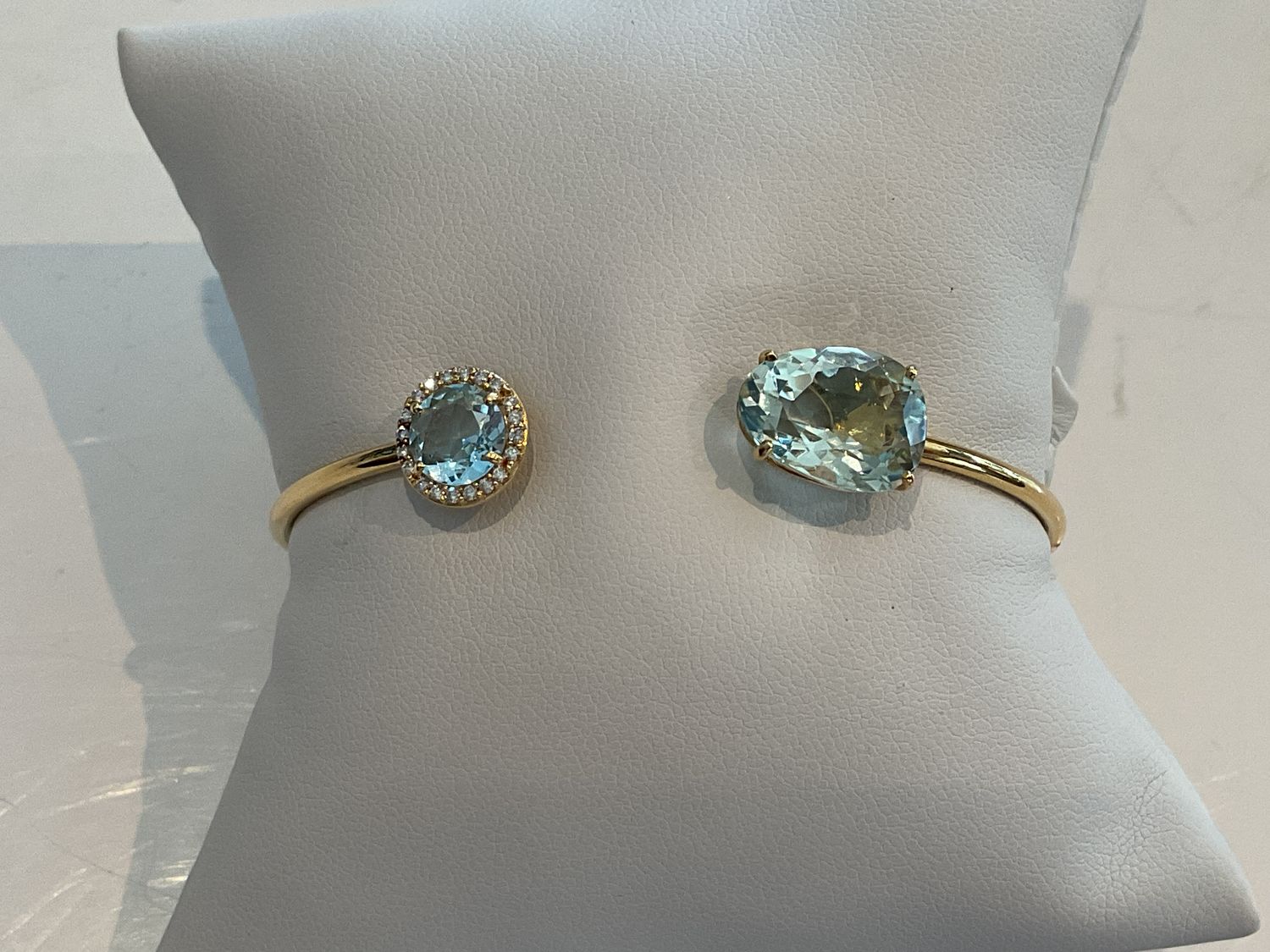Bangle 14k YG Blue Topaz &amp; Praziolite w/ Diamond Accent