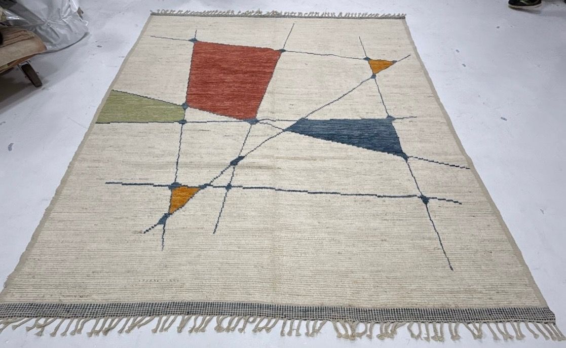 Rug Moroccan Ivory w/ Multi Color Abstract 8.1 x 9.9&#39;