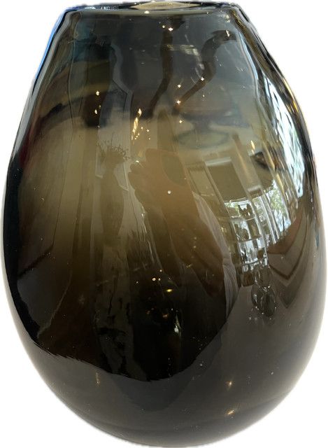 Vase, Organic Shape, Smokey Glass 7.25&quot;h  x 5.5&quot; w