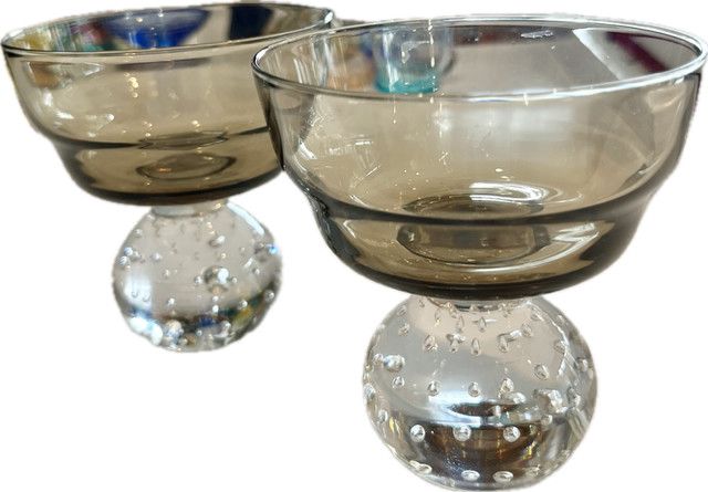 Danish Modern Bubble Glasses, Set/ 8,  Smokey Coupe Glass