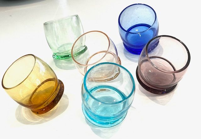 Set of 6 Rolly Poly Shot Glasses, Multi Color Glass