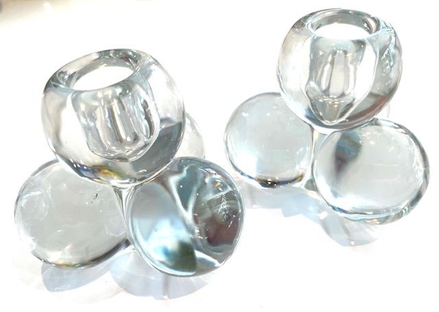 Glass Ball Candle Holders, Pair