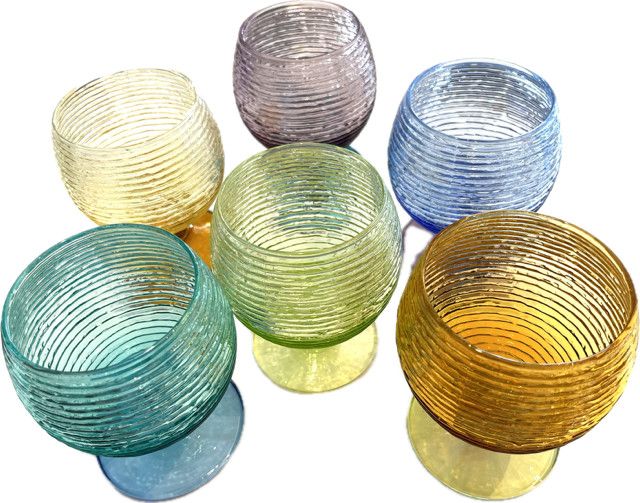 Two Toned Multi Color Italian Barware Glasses, Set/6