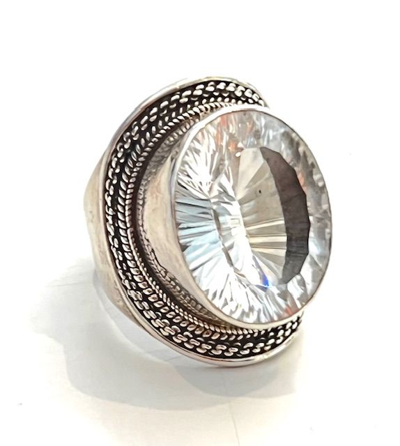 Ring, White Quartz Starburst, Sterling Silver