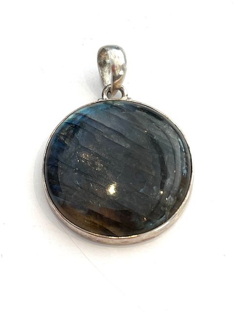 Pendant, Labradorite, Large Round, Sterling Silver