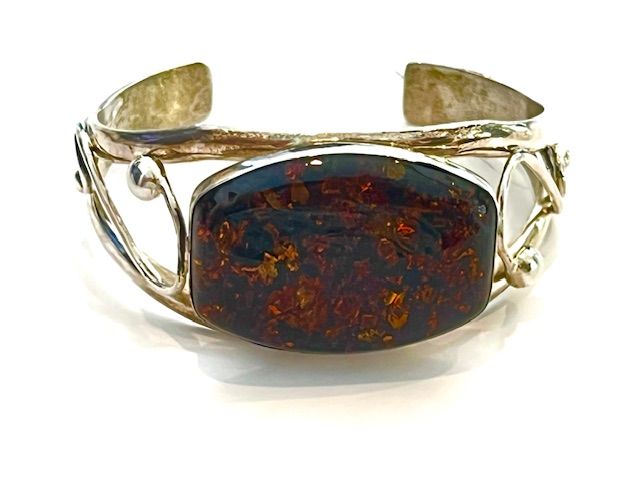 Bracelet Cuff, Amber Large Oval, Sterling Silver