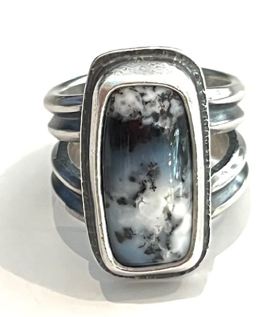 Ring, 6.5, Dendritic Opal Rectangle Sterling Silver