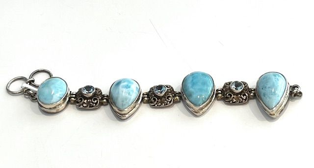 Bracelet, Larimar &amp; Blue Topaz, Vintage Sterling Silver