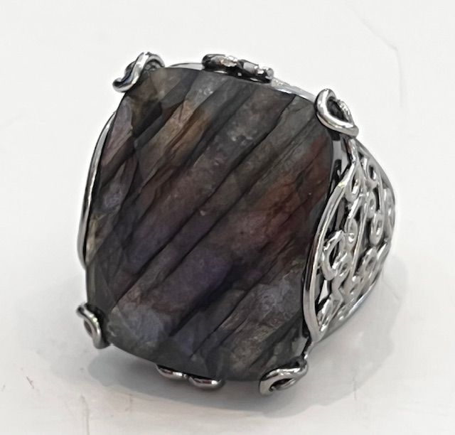 Ring, Labradorite, Rectangle, Chrome