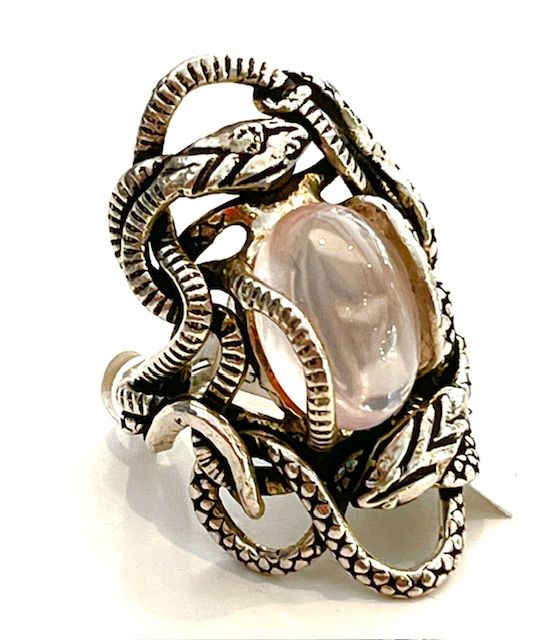 Ring, Rose Quartz Serpent, Sterling Siliver, Devotion