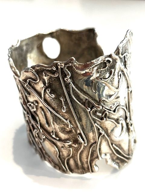 Bracelet, Sterling Silver Cuff, Tree Design, Artisan Made