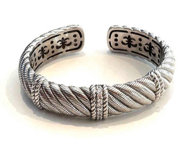 Bracelet, Cuff, Judith Ripka Vintage, Thailand CZs, Sterling Silver, Hinged