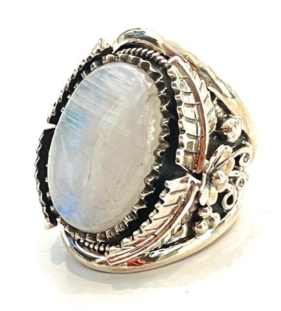 Ring, Moonstone Floral Design, Sterling Silver