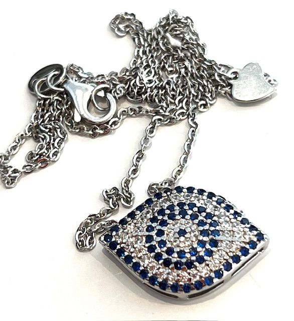 Necklace, Evil Eye Shape, CZ Pave, Sterling Silver