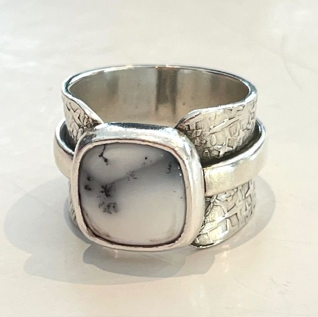 7s Ring, Square Dendritic Opal, Sterling Silver