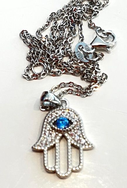 Necklace, Buddha Blessing Hand, Hamsa, CZ Pave, Sterling Silver